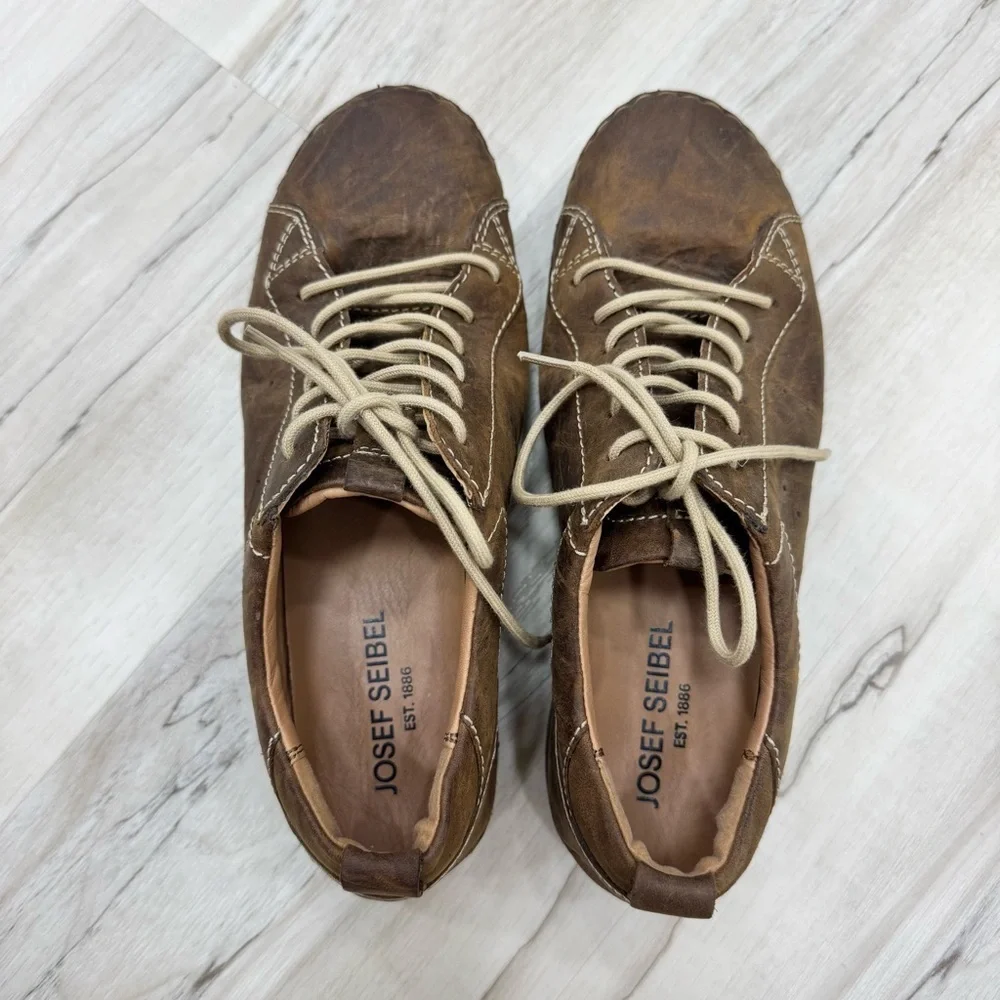 Josef Seibel Womens Fergey Brown Lace Up Flat Casual And Fashion Sneakers Sz 38